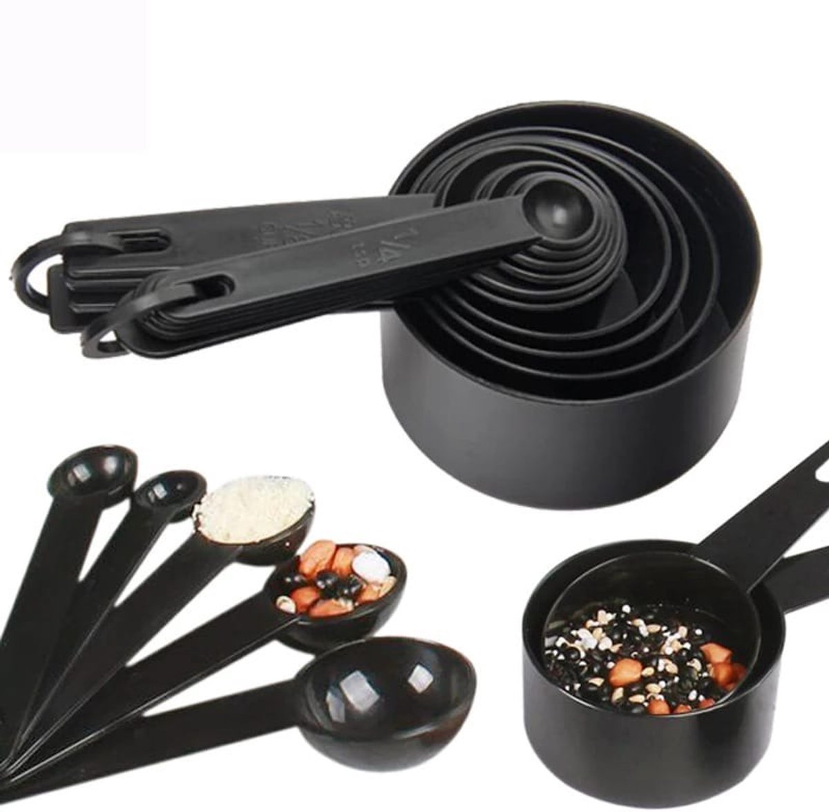 Set van 10-delig maatlepel set - Maatbeker Set - Maatlepel Set - Complete Maatschep Set - Maatcups - Measuring Cups - Cups & Spoons - Duurzaam - Zwart