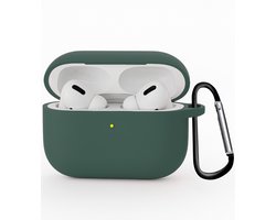 Hoesje - Geschikt voor Apple Airpods Pro 3 - Siliconen Hoes met Clip - Silicone Case Cover - Donkergroen