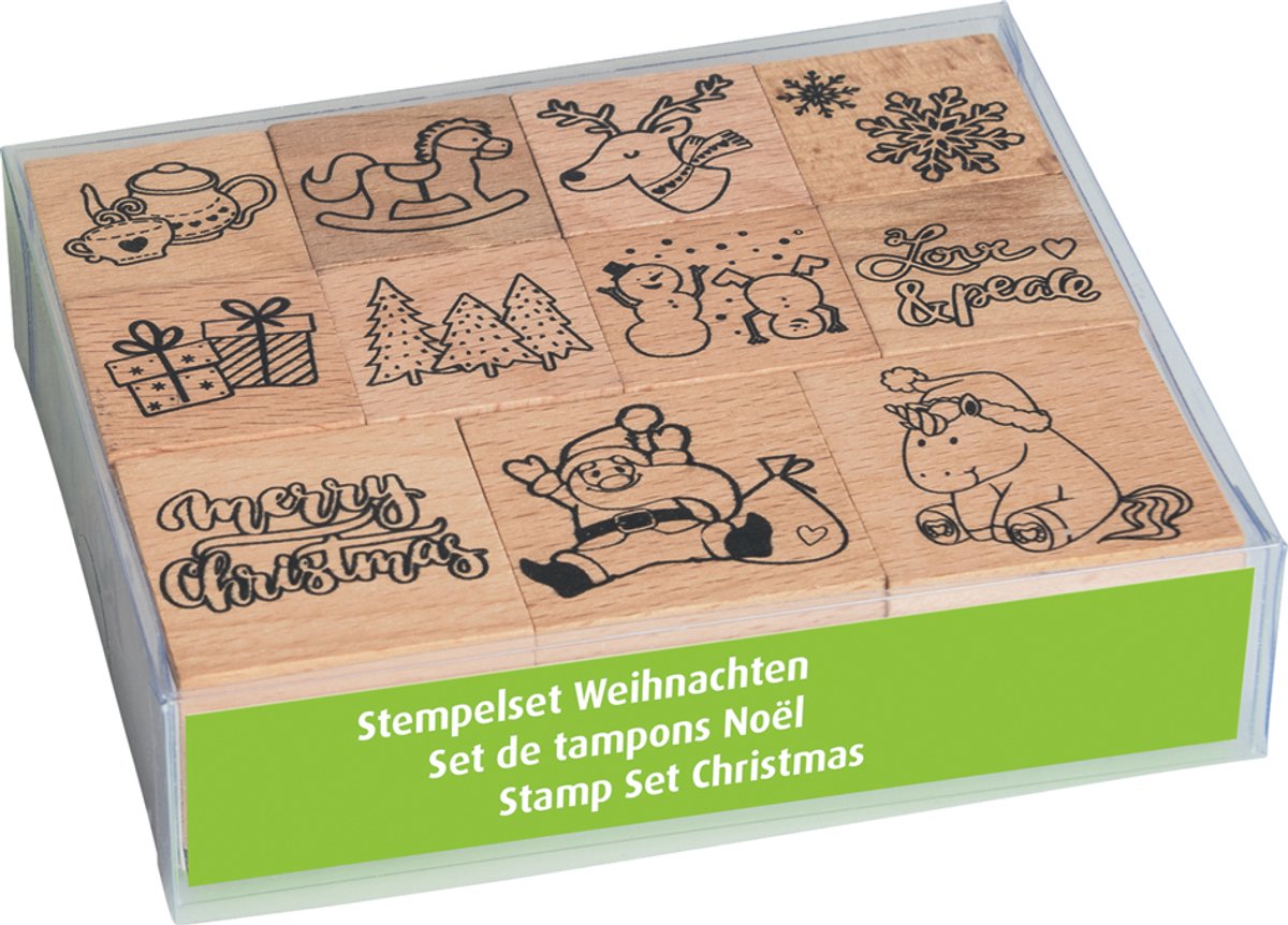 Stempelverzameling 'Kerst-patches' in doorzichtige doos