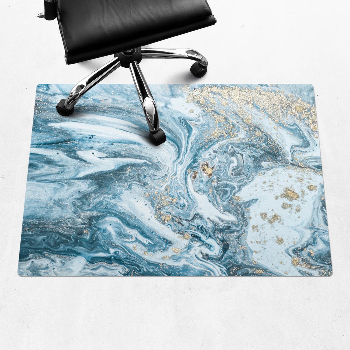 Wallfluent - Vloerbeschermer Marmeren Golven - 100x70 cm - Blauw Vloerbeschermer Bureaustoel - Rechthoekig - Vloerbeschermer Tapijt-Stoel Mat-Kantoordecoraties - Organisch marmerpatroon