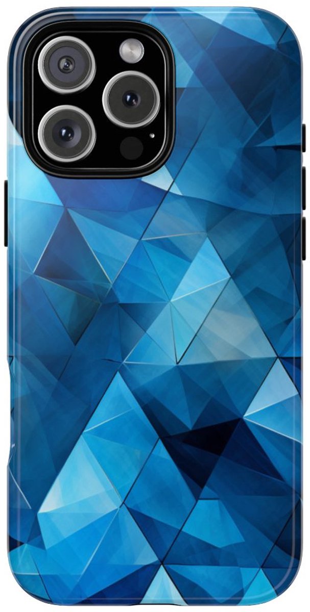 Blauw Geometrisch Driehoekenpatroon – Telefoonhoesje Geschikt voor iPhone 16 Pro Max