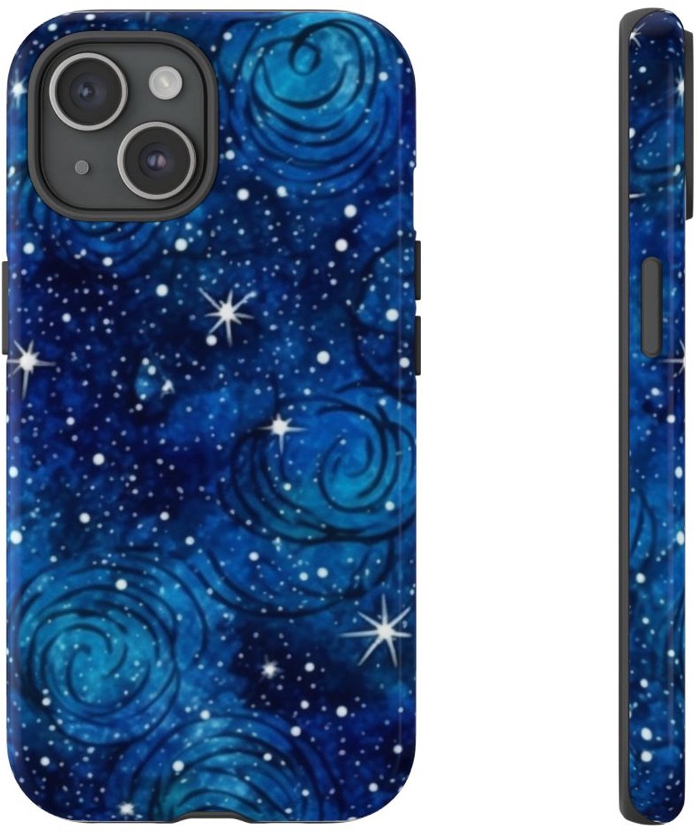 Blauw Sterrenstelsel Patroon – Telefoonhoesje Geschikt voor iPhone 15