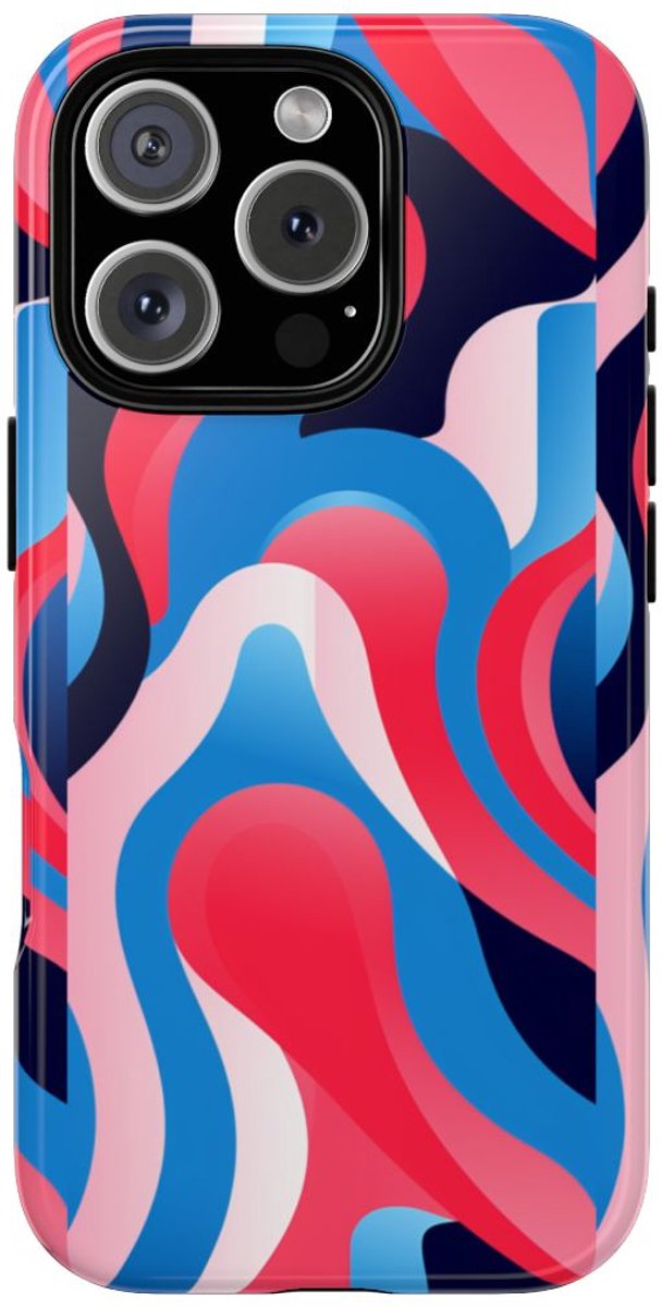 Blauw-Rood Abstract Golvend Patroon – Telefoonhoesje Geschikt voor iPhone 16 Pro