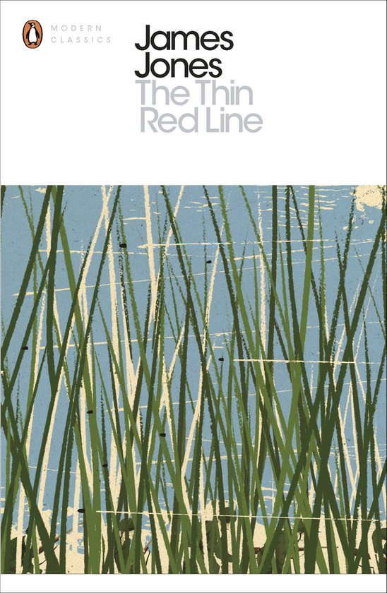Livre 'The Thin Red Line' avec une illustration d'herbe verte sur fond bleu.