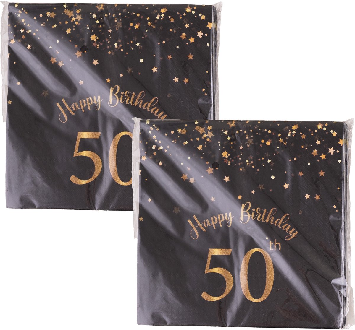 Funny fashion Verjaardag of Sarah feest servetten - leeftijd 50 jaar - 40x stuks - zwart/goud - 33 x 33 cm