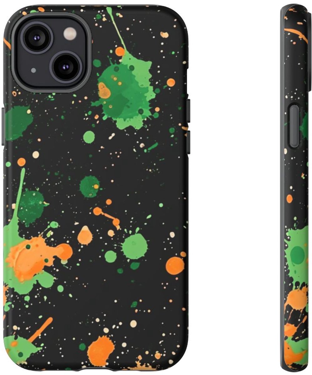 Groene en Oranje Verfspattenpatroon – Telefoonhoesje Geschikt voor iPhone 14 Plus