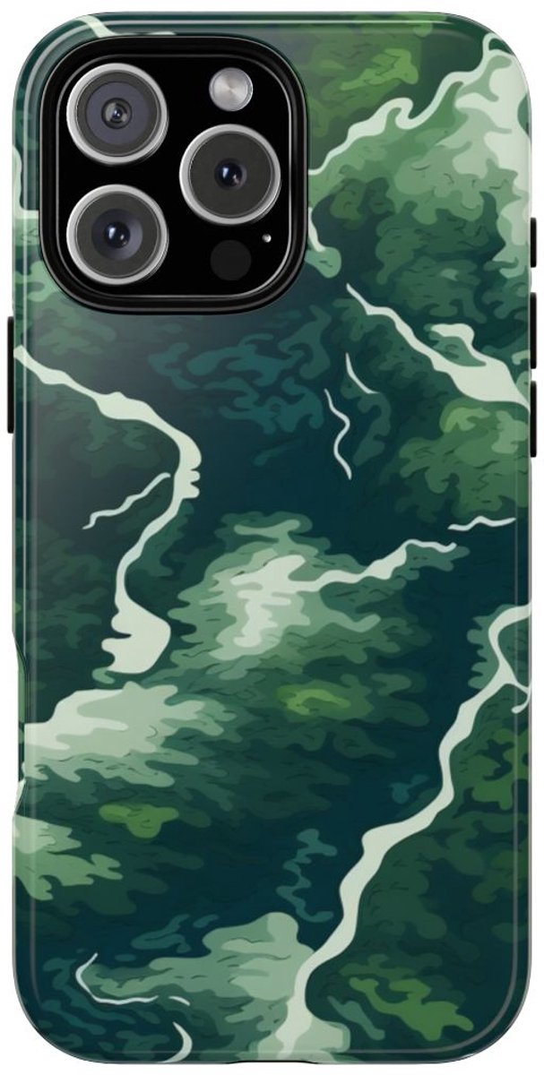 Abstracte Groene Rivier en Bospatroon – Telefoonhoesje Geschikt voor iPhone 16 Pro Max