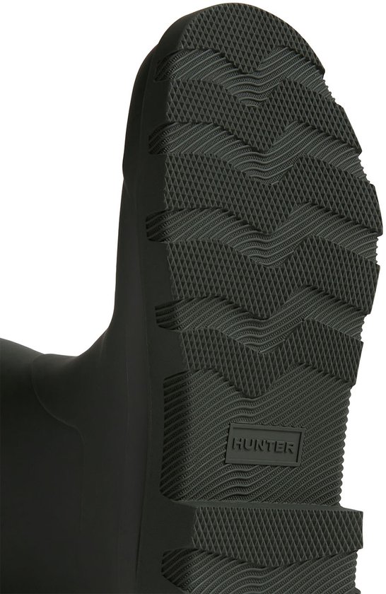 Donkergroene Hunter regenlaars met een robuuste, gegroefde zool voor extra grip.
