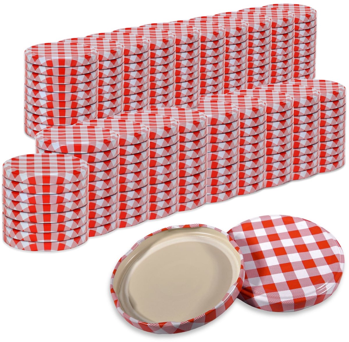 Oputec 200x twist-off draaideksel TO 82 (82 mm) – rood-wit geruit inmaakdeksel – reserve voor jampotten & weckpotten