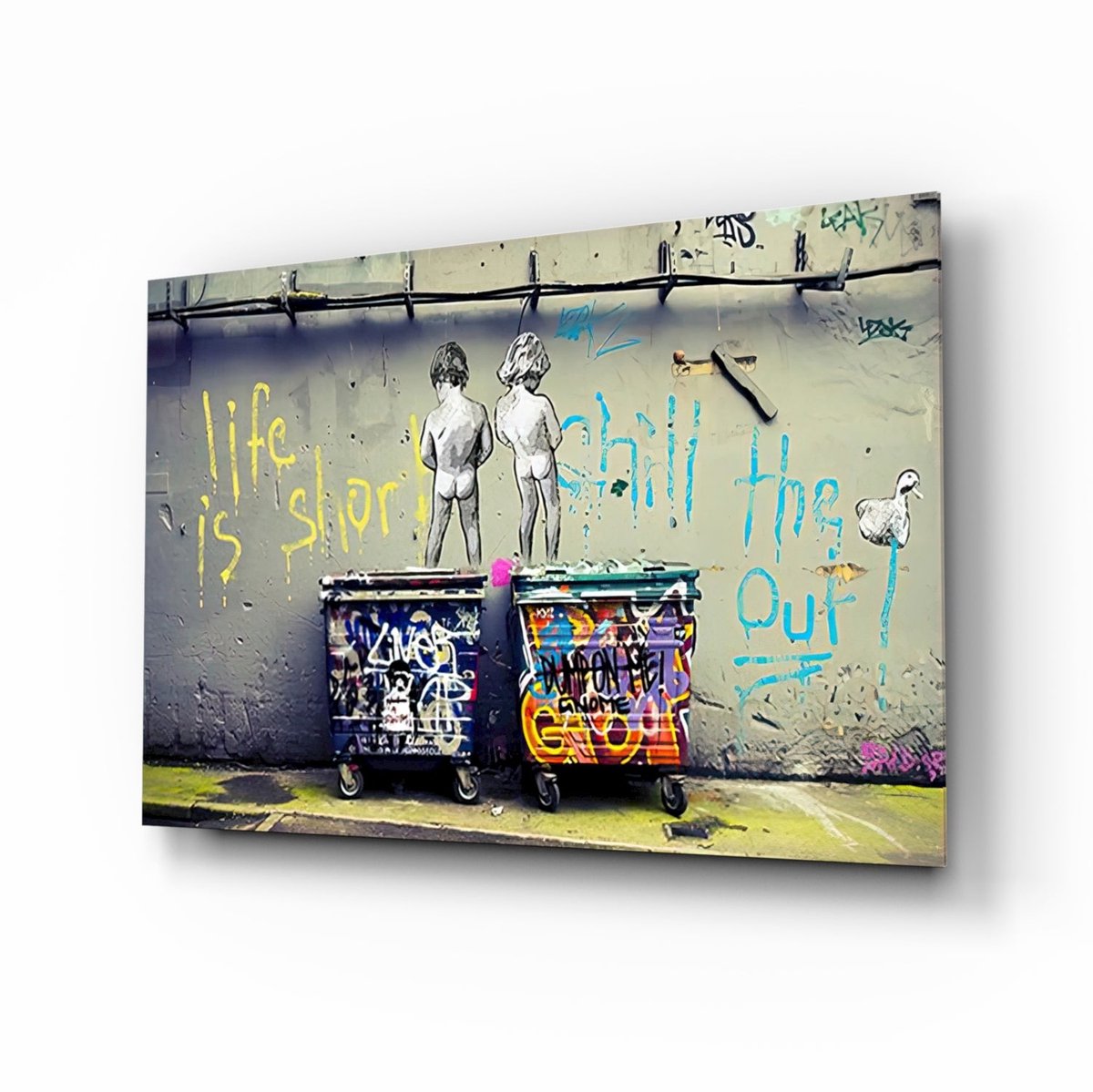 Insigne Art Glasschilderij - Life is Short - 90x60x0.4 cm Grijs