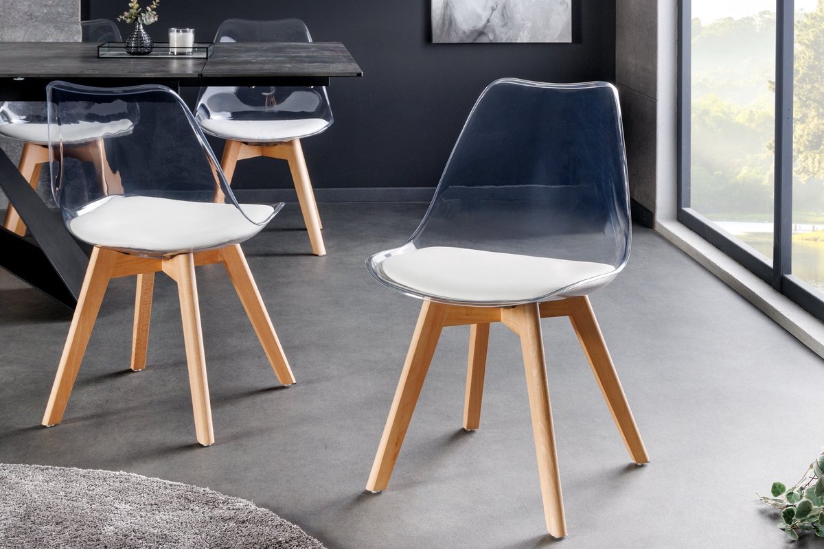 Design Stoel SCANDINAVIA MEISTERSTÜCK transparant wit kunststof beukenhout naturel - 44164