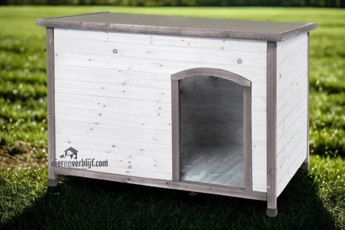 Bol.com Duvo+ Hondenhok Balto 3 cottage - Grijs/Wit - 116 x 76 x 82cm aanbieding