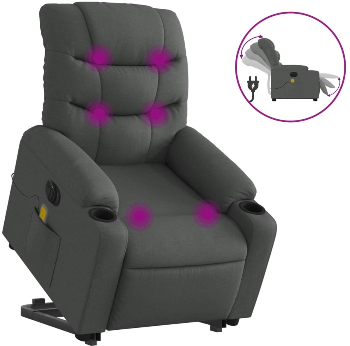 vidaXL Sta-op-massagestoel - elektrisch - verstelbaar - stof - donkergrijs