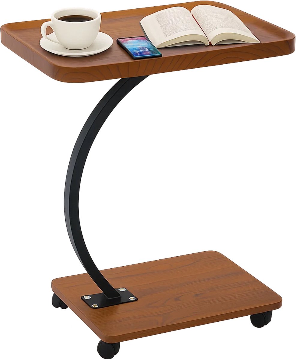 Lomera Bijzettafel Met Wieltjes - C-Shape Bijzettafel - Mdf En Metaal - Zwart Frame - Vintage Blad - Opstaande Rand Blad - Zonder Wieltjes - Industriële Stijl - Compacte Tafel - Multifunctionele Tafel nvt