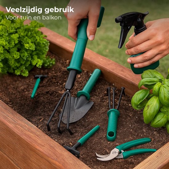 Lomera 10-Delige Tuingereedschap Set - Grasschaar - Tuinschepje Breed - Tuinschepje Smal - Tuinharkje - Snoeischaar - Voegenmes - Mini-Harkje - Mini-Schepje Breed - Mini-Schepje Smal - Plantenspuit - Opbergkoffer Inbegrepen van Lomera — afbeelding 3
