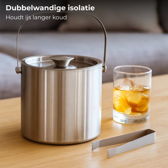Keuken Ijsemmer Voor Koude Dranken, Geïsoleerde Emmer Met Deksel Drankjes Koeler Zilveren Roestvrijstalen Metalen Emmer Luxe Wijnkoeler Geweldig Voor Feesten