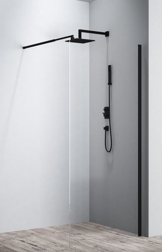 WOON-DISCOUNTER.NL - WOON-DISCOUNTER.NL - Roka 90 x 200 - 6mm - Inloopdouche - Mat zwart profiel - Nano coating - Easy Clean - Douchewand - 161090BLK-6mm - Mat zwart profiel - 161090BLK-6mm