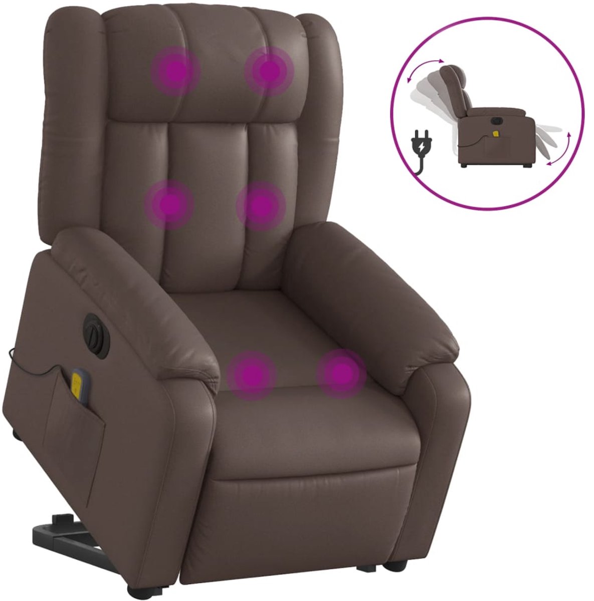 vidaXL Sta-op-massagestoel - elektrisch - kunstleer - bruin