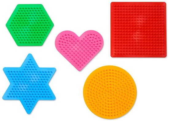 SES Creative - Beedz - Strijkkralen Grondplaten - 5 Stuks - Rond, Vierkant, Hart, Ster en Hexagon - Vanaf 5 Jaar
