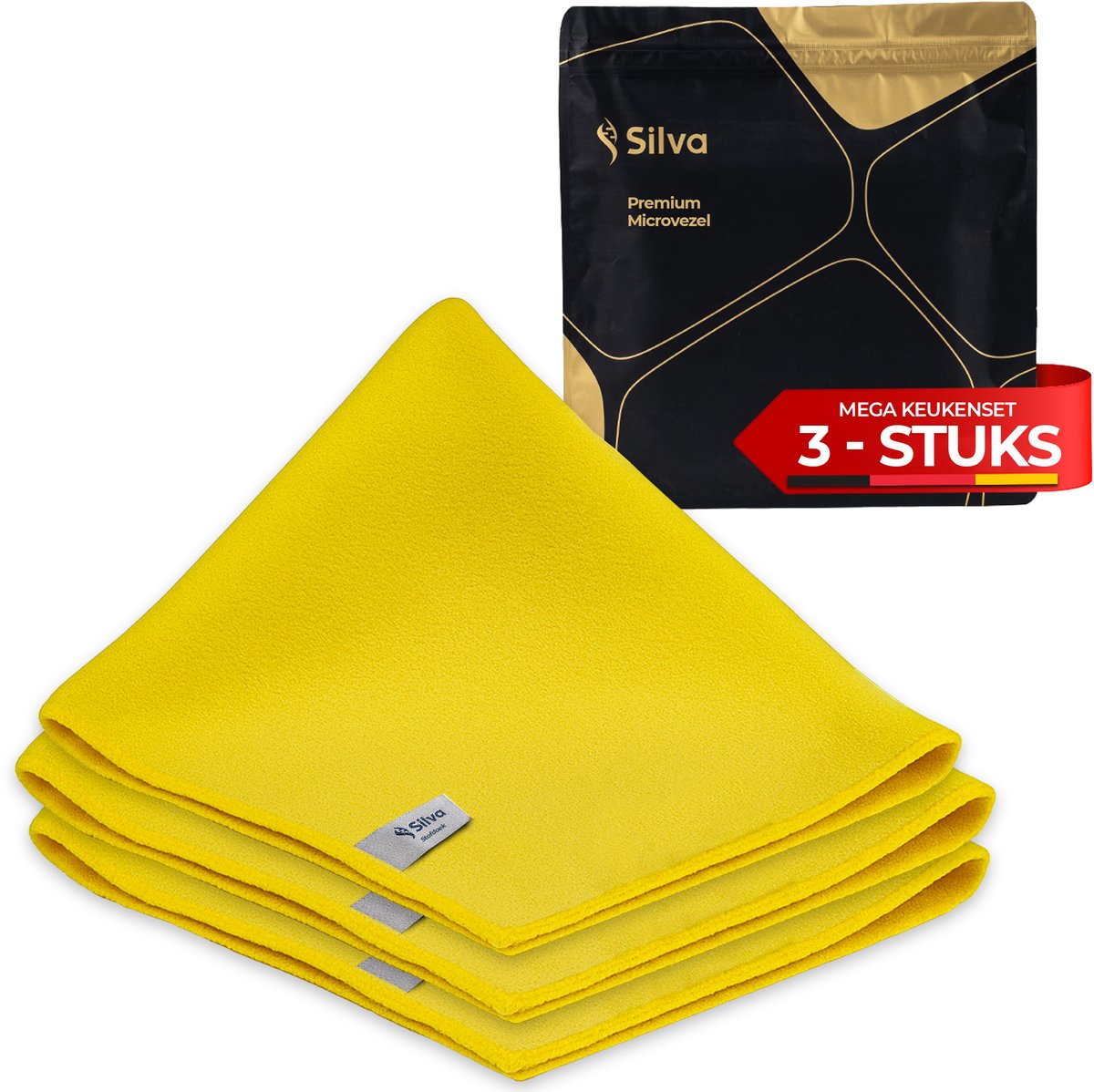Silva Microvezeldoekjes - Stofdoek 3 stuks - Plumeaus - Geel - 40x40cm