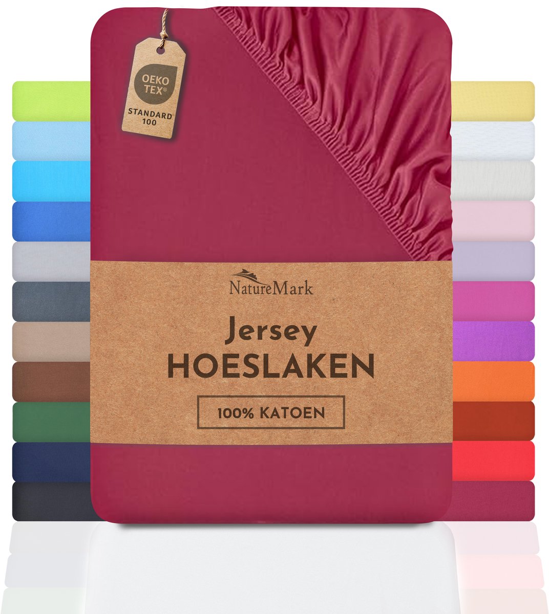 NatureMark Jersey hoeslaken, 100% katoen, 120x200cm, Bordeauxrood