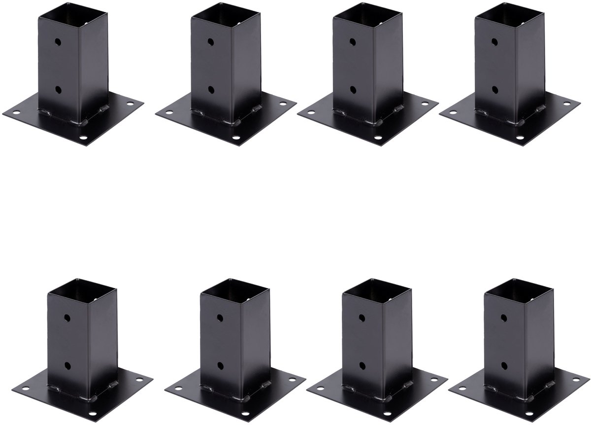 Alberts 8 x opschroefhuls voor vierkante houten palen, 71x71 mm, verzinkt, zwart kunststofgecoat, Topfhöhe 150 mm