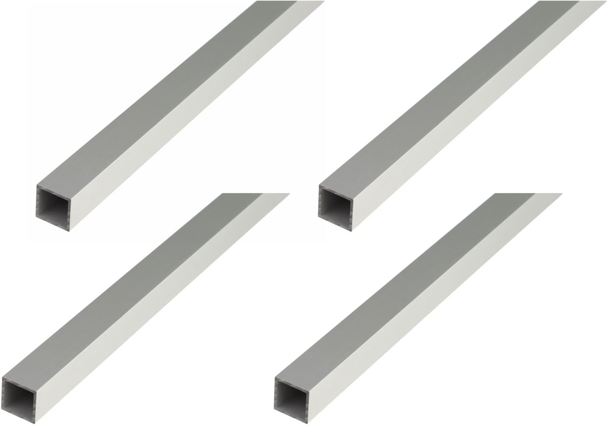 Alberts 4 x vierkante buis, Aluminium, 25 x 25 x 1,5 mm, lengte 2 m, zilverkleurig geanodiseerd