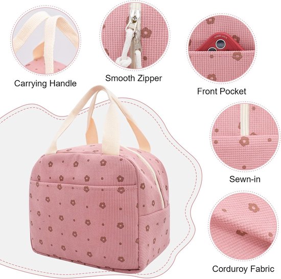 Koelrugzak - Picknicktas - Lunchtas - Lunchtas Volwassenen - Lunchtas meisjes - Roze bloemen lunchtas - Schooltas voor kinderen - Leuke lunchtas - Perfect voor werk - picknicks - het strand - reizen of andere buitenactiviteiten van Merkloos — afbeelding 4