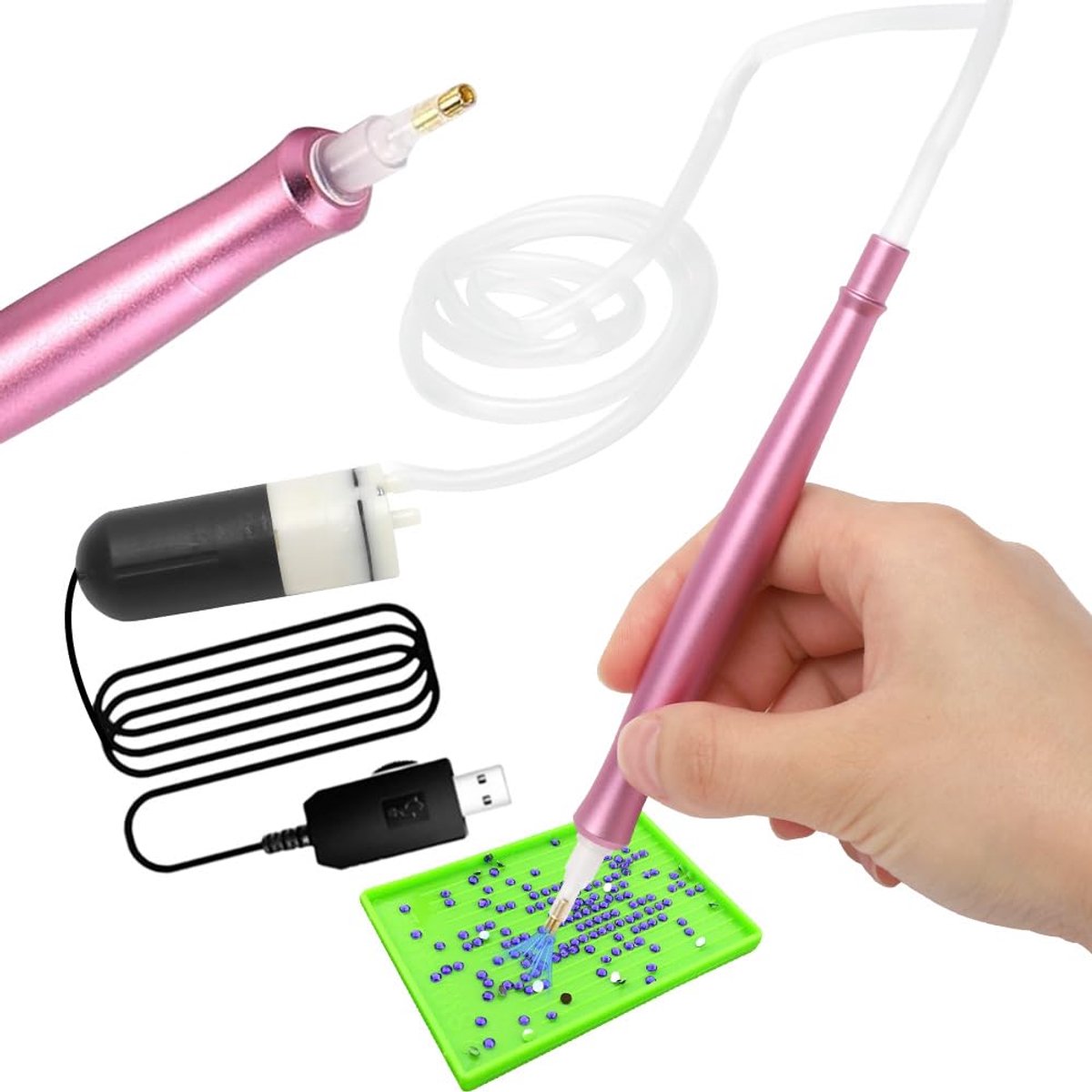 Elektrische Diamond Painting Pen - 5D Diamond Painting Gereedschap met Bakje - Voor DIY Handwerk, Diamant Schilderen & Borduren - Roze