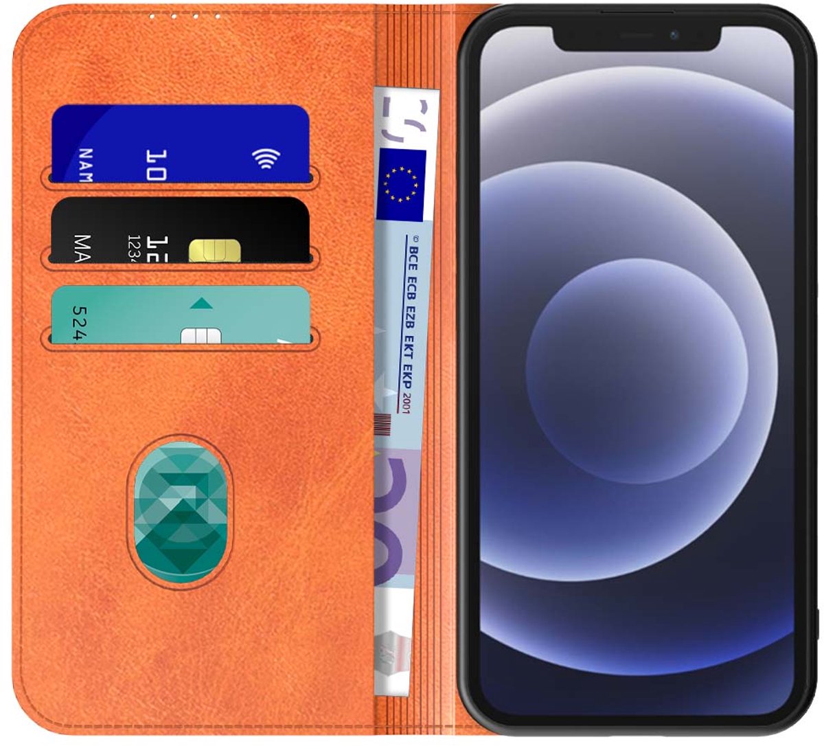 Geschikt voor iPhone 12iPhone 12 Pro Telefoonhoesje Bruin Kunstleer Met Magnetische Sluiting - Portemonnee BookCase Met Pasjeshouder - ProtX