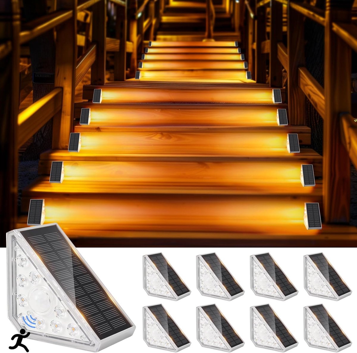 Zonne-energie Traplampen voor Buiten – 8 Stuks LED Verlichting met Bewegingssensor, Waterdicht en Duurzaam