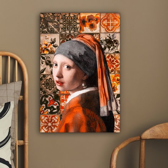 Canvas schilderij 40x60 cm - Wanddecoratie Meisje met de parel - Johannes Vermeer - Olieverf - Muurdecoratie woonkamer - Slaapkamer decoratie - Kamer accessoires - Schilderijen op canvas