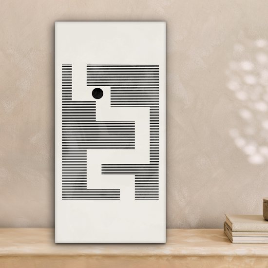 Canvas schilderij 20x40 cm - Wanddecoratie Doolhof - Abstract - Minimalisme - Muurdecoratie woonkamer - Slaapkamer decoratie - Kamer accessoires - Schilderijen op canvas