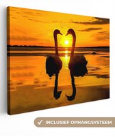 OneMillionCanvasses - Toile - Tableau - Cygne - Coucher de soleil - Water - Vogel - Toile - 80x60 cm - Décoration murale - Intérieur