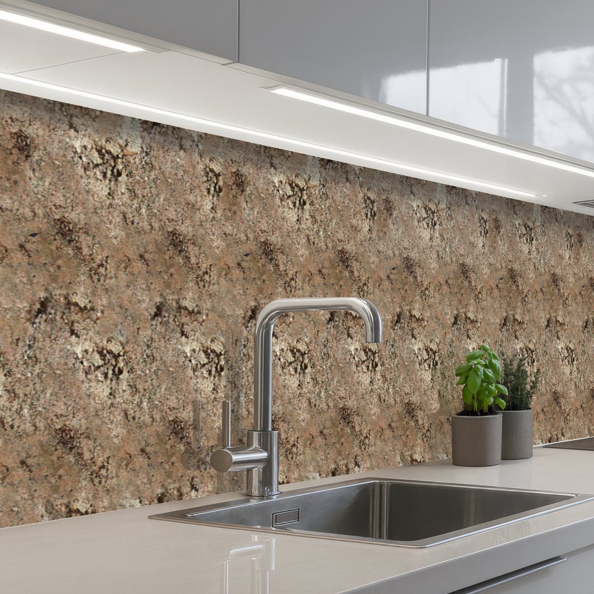 Keuken achterwand 400x60 cm - Spatscherm zelfklevend Beige - Graniet print - Ruw - Muurbeschermer - Spatwand fornuis