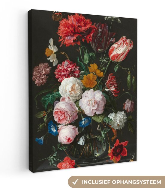 Schilderijen op canvas - Stilleven met bloemen Jan Davidsz. de Heem 30x40 - Kamer decoratie accessoires - Schilderij oude meesters woonkamer - Wanddecoratie slaapkamer - Muurdecoratie keuken - Wanddoek interieur - Woondecoratie huis