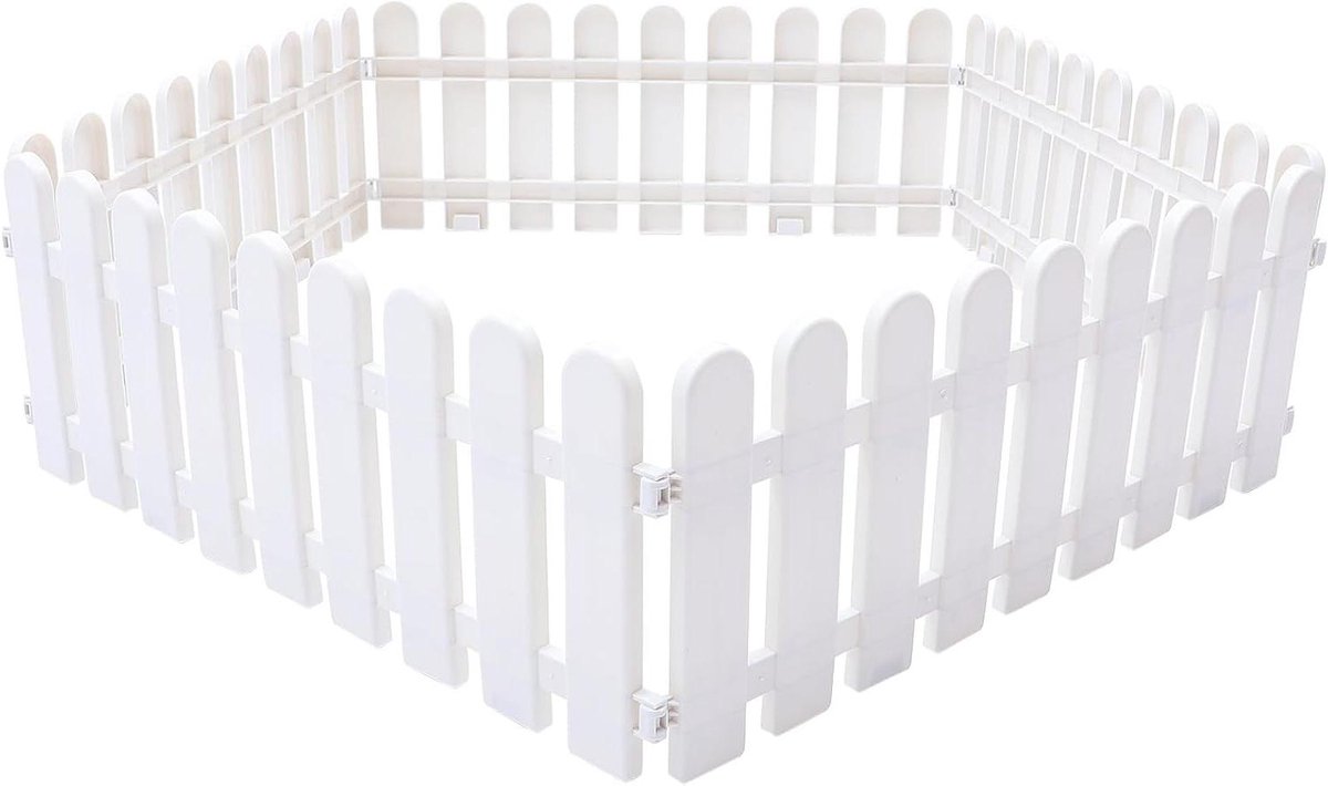 JHubers Goods - Set van 5 stuks witte kunststof tuinhek randen coratieve omheiningen, gazon en bloembedden