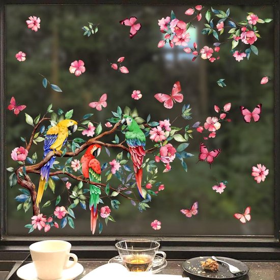 GEMMII Affiche murale avec perroquet mignon sur branche et oiseaux, peintures sur toile, impression murale pour salon, décoration d'intérieur, 50 x 75 cm, sans cadre