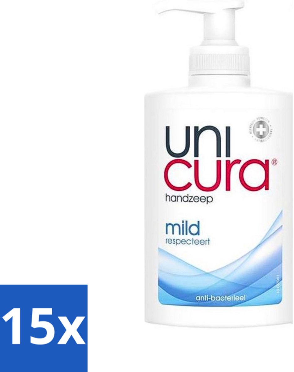 15 x Unicura Vloeibare Handzeep Mild 250 ml - Handzeep - Antibacterieel - Mild - Hygiëne - Handen Reinigen
