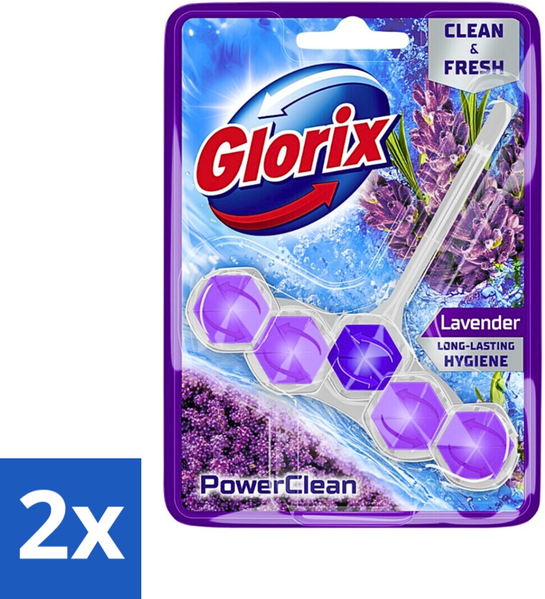 2 x Glorix - Toiletblok - Power Clean Lavendel - Frisse Geur - 1 blok - Toilet Schoonmaak - Toiletblok - Lavendelgeur - Kalk Verwijderaar - Toilet Hygiëne
