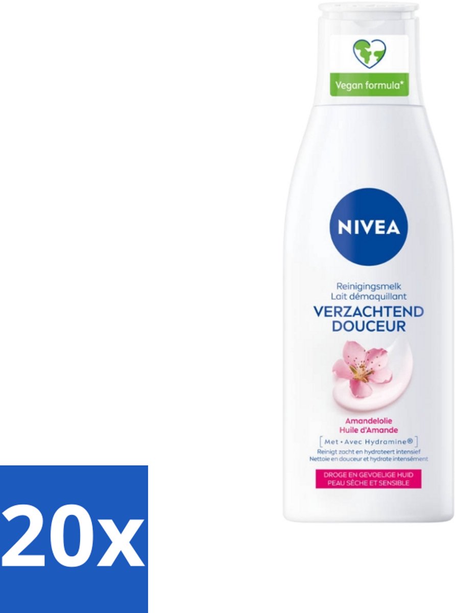20 x Nivea - Gezichtsreiniger - Droge en Gevoelige Huid - Amandelolie - Hydramine - 200 ml - Gezichtsreiniger - Droge Huid - Gevoelige Huid - Amandelolie - Hydramine