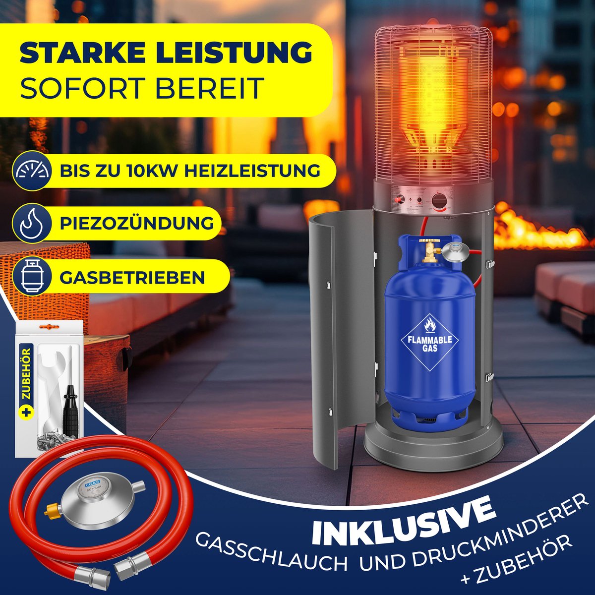 KESSER Terrasverwarmer Gas 10 kW - Mobiele Gaskachel RVS voor Terras en Tuin, Incl. Beschermhoes - Antraciet – foto 2