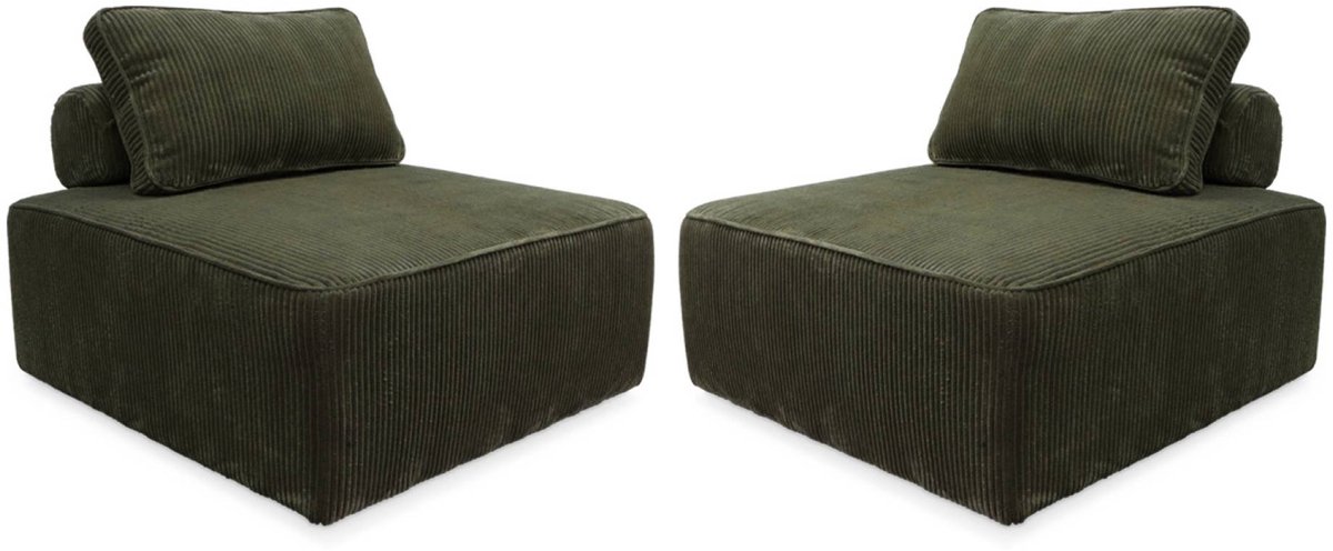 sweeek Set van 2 fauteuils voor modulaire bank corduroy 1 zitplaats l 90 x b 90 x h 78cm - lao Donkergroen