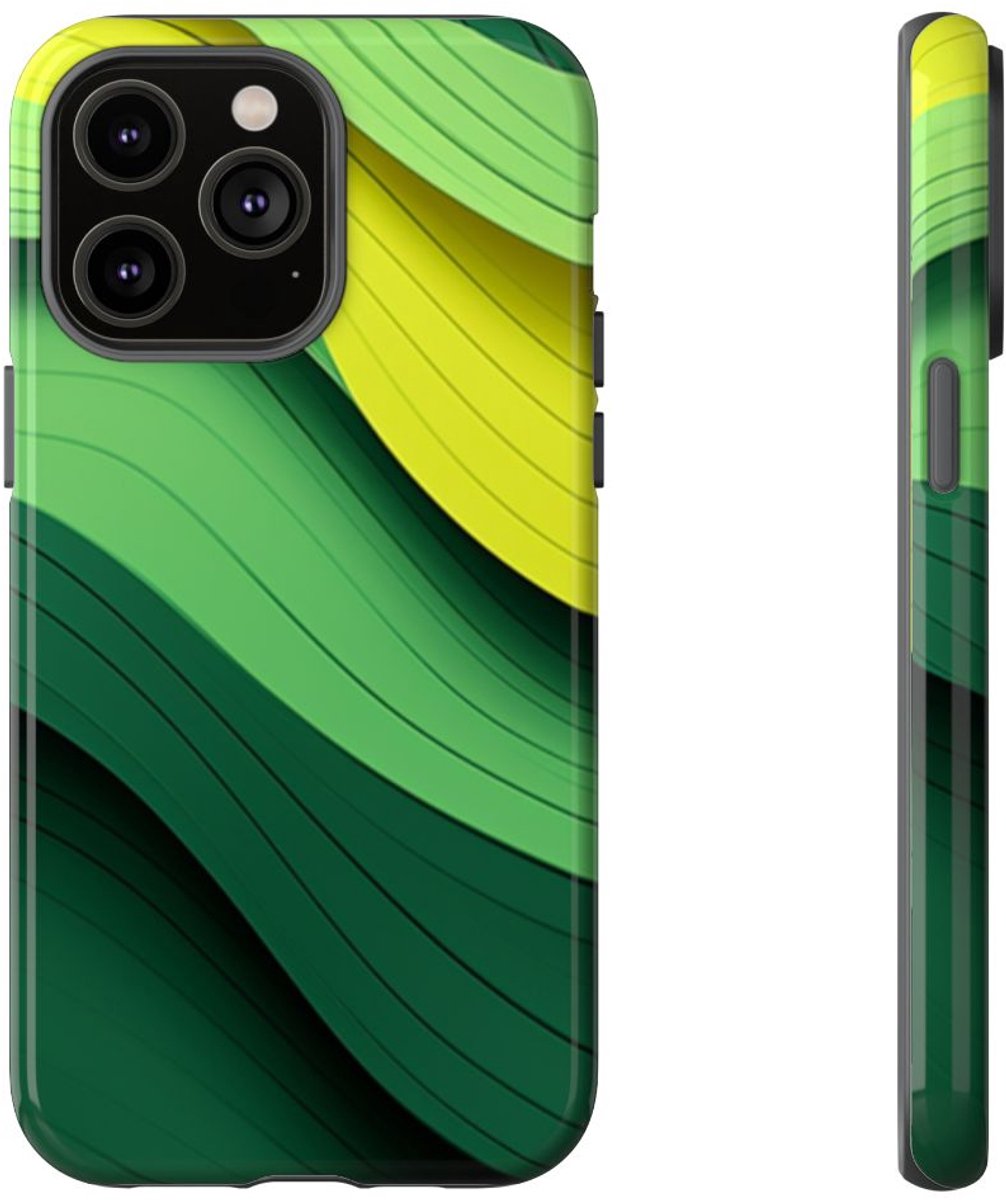 Groen-Geel Golvenpatroon – Telefoonhoesje Geschikt voor iPhone 14 Pro Max