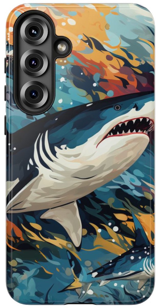 Abstracte Haaien in Oceaangolven – Telefoonhoesje Geschikt voor Samsung Galaxy S25 Plus