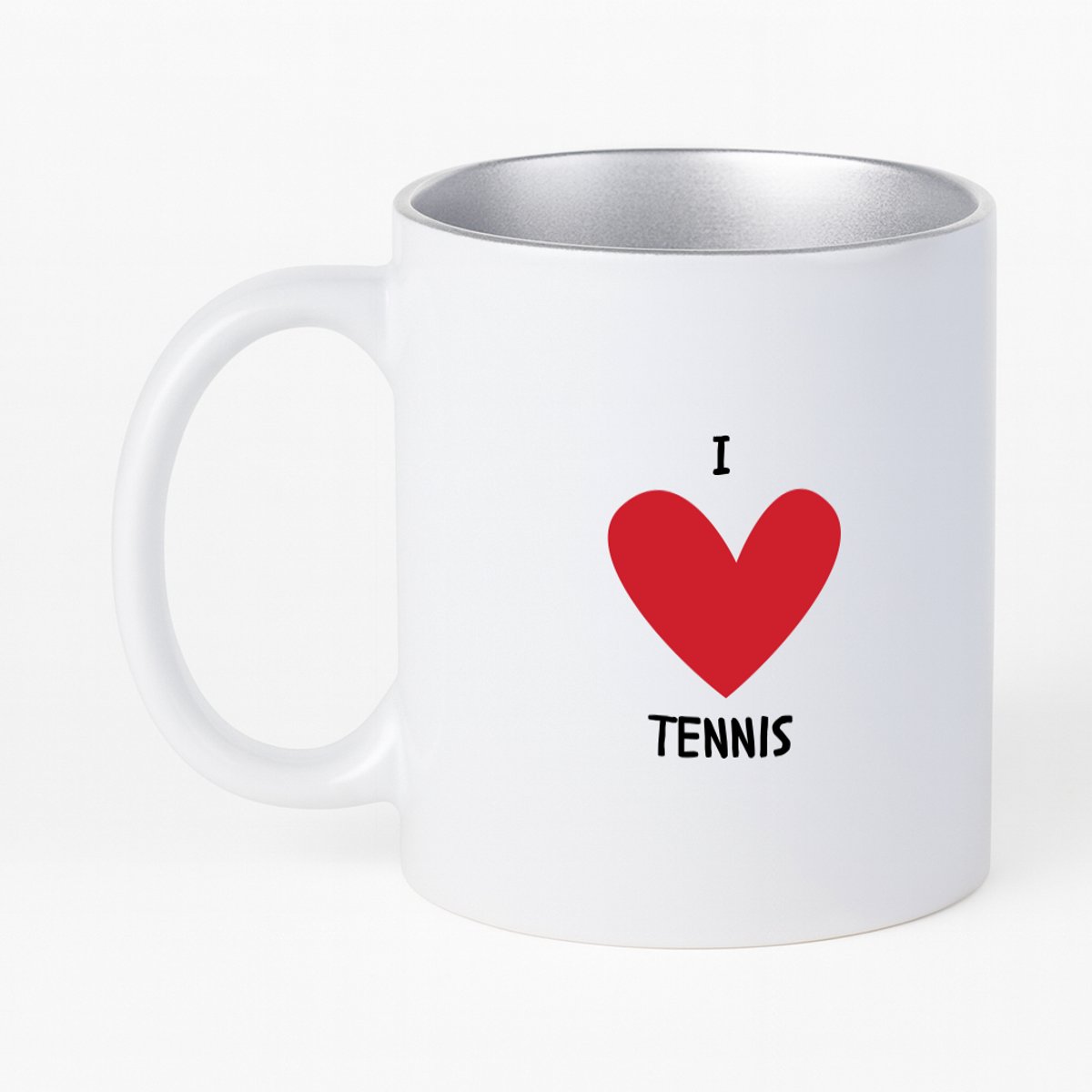 Hacebo® - Ik hou van tennis koffiebeker met zilver kleurige binnenkant - Tennis - Tennisers - thee mok - koffie beker - Sport - cadeau voor een tennisser - tennisster - koffiemok - 330 ML