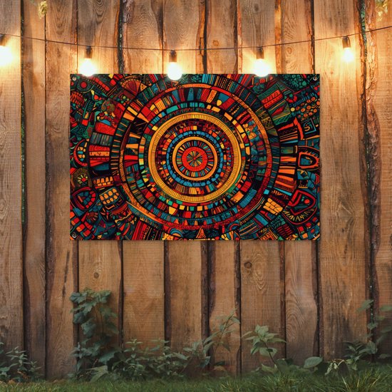 Affiche de jardin 120x80 cm - Décoration de jardin Mandala - Cercles - Motifs - Affiche pour le jardin - Décoration extérieure - Tableau de jardin clôture - Décoration murale sur toile de jardin - Décoration murale sur toile de balcon