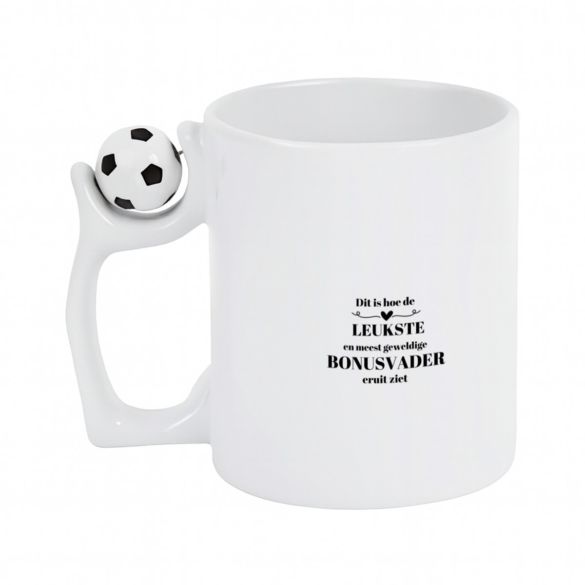 Hacebo® - dit is hoe de leukste en meest geweldige bonusvader eruit ziet koffiebeker met voetbal wit - meest leukste bonusvader - thee mok - koffie beker - vader cadeautjes - vaderdag - verjaardag - geschenk - kado - koffiemok - 330 ML