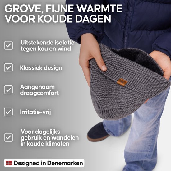 DANISH ENDURANCE Bonnet en Laine Mérinos pour Enfants- Doublure Intérieure Polaire - Ultra Chaud - Zwart