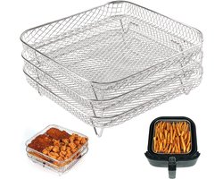 Vierkante Drie-laags Stapelbare Airfryer Rack - 304 RVS Kookrack - Capaciteit Uitbreiden - Gelijkmatig Verwarmen